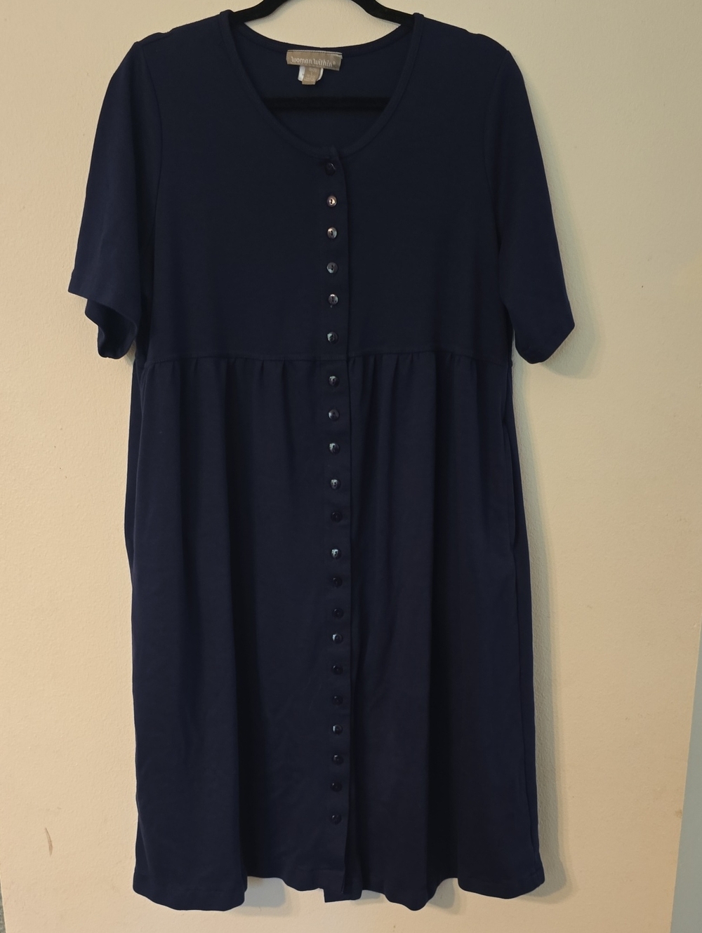 Woman Within Navy Button-Front Midi Dress